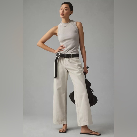 Maeve Pants - Maeve Pleated Wide-Leg Chino Trousers Size 0 Off-White/Blanc‎